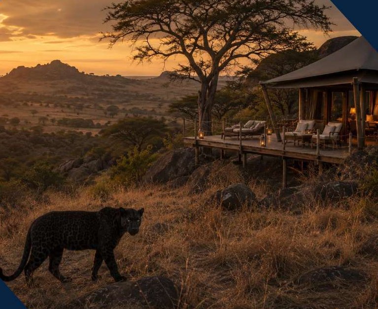 A black leopard at dusk in the Laikipia wilderness, Kenya